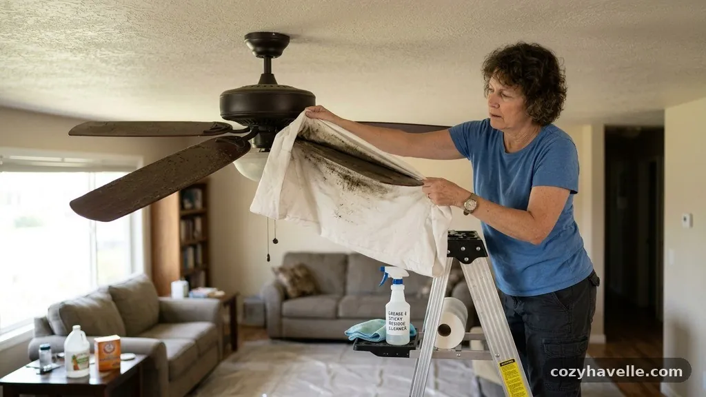 Addressing Stubborn Sticky Residue - How to Clean Greasy Dust Off Ceiling Fan Blades Without Making a Floor Mess