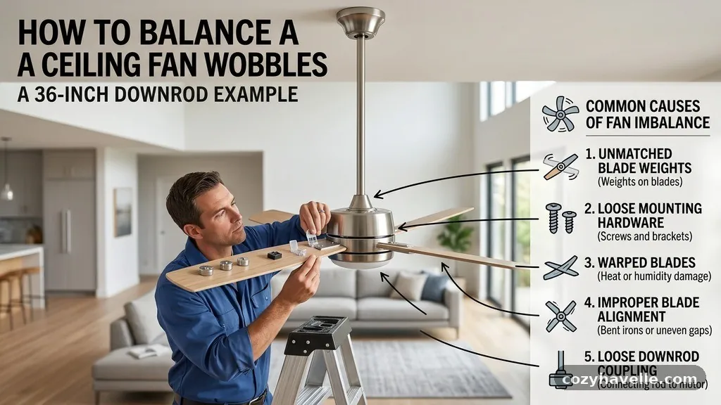 Common Causes of Fan Imbalance - How to Balance a Ceiling Fan That Wobbles on a Long 36-Inch Downrod