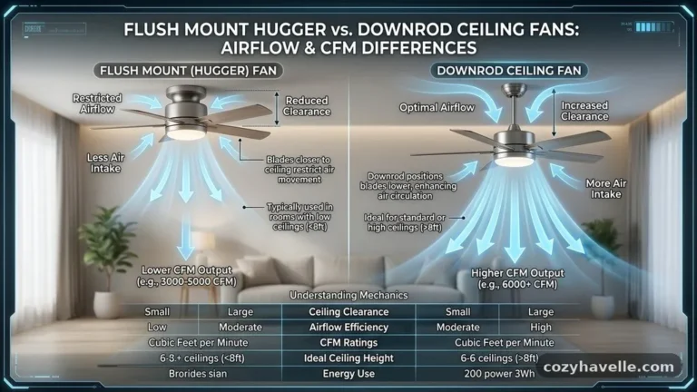 Flush Mount (Hugger) vs Downrod Ceiling Fans: Airflow CFM Differences