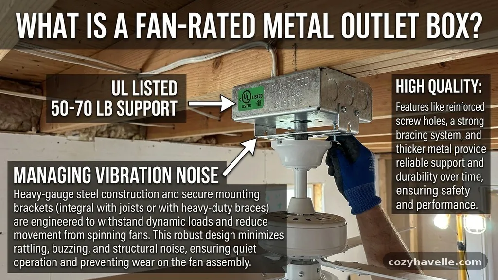 Managing Vibration and Noise - What Is a Fan-Rated Metal Outlet Box (UL Listed 50-70 Lb Support)?