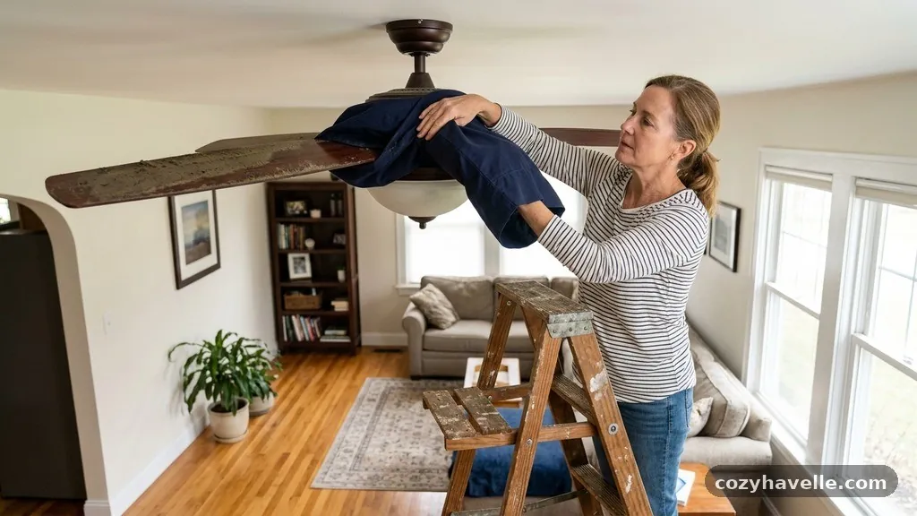 The Pillowcase Method for Dust Containment - How to Clean Greasy Dust Off Ceiling Fan Blades Without Making a Floor Mess