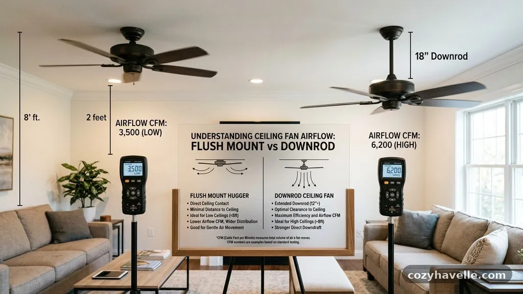 Understanding the Mechanics of Airflow Efficiency - Flush Mount (Hugger) vs Downrod Ceiling Fans: Airflow CFM Differences