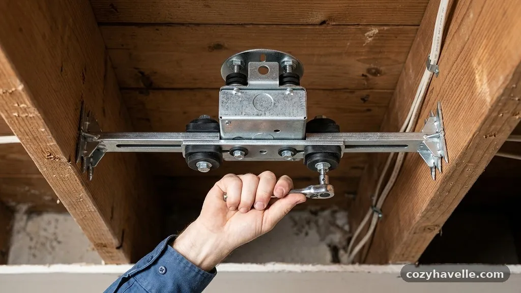 Vibration Dampening and Final Mounting - How to Install an Expanding Ceiling Fan Brace Bar Between Existing Joists