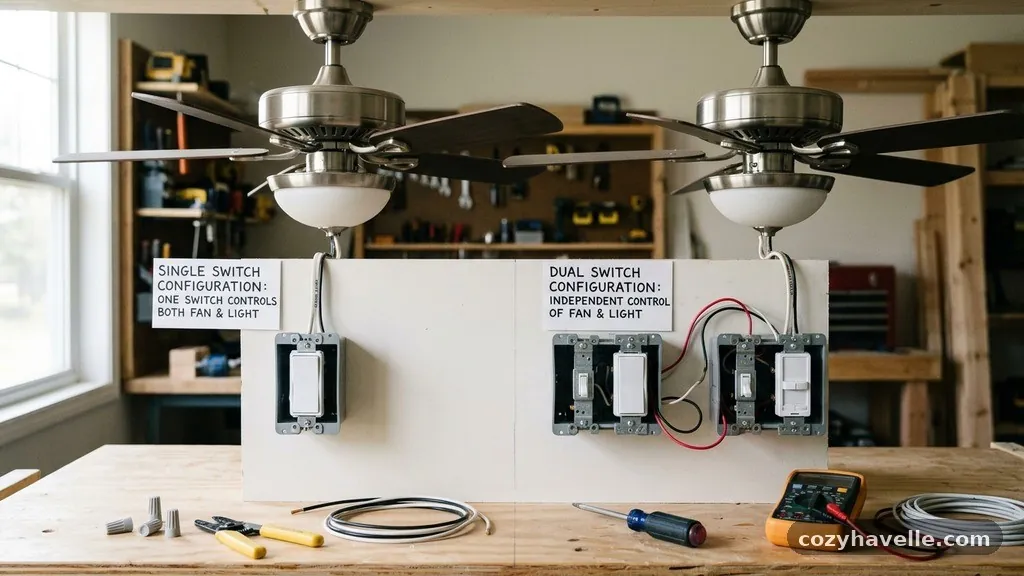Wiring a Ceiling Fan with Light on a Single Wall Switch vs Dual Switches